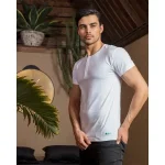 زیرپوش مردانه نیم آستین یقه سه دکمه ساده سفید