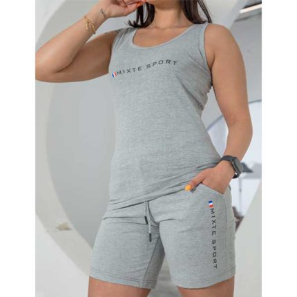 ست زنانه رکابی وشلوارک ملانژ چاپدار (MIXTE SPORT)