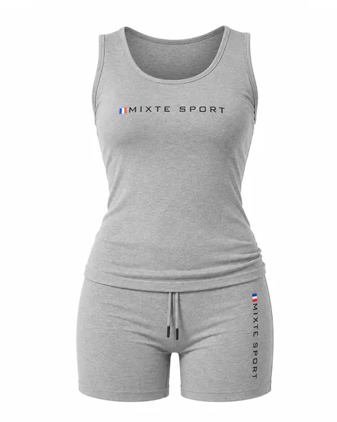ست زنانه رکابی وشلوارک ملانژ چاپدار (MIXTE SPORT)