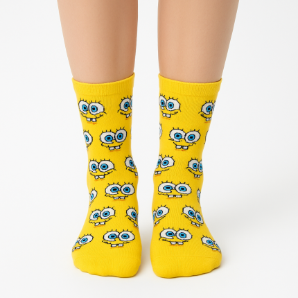 جوراب زنانه نیم ساق طرح باب اسفنجی