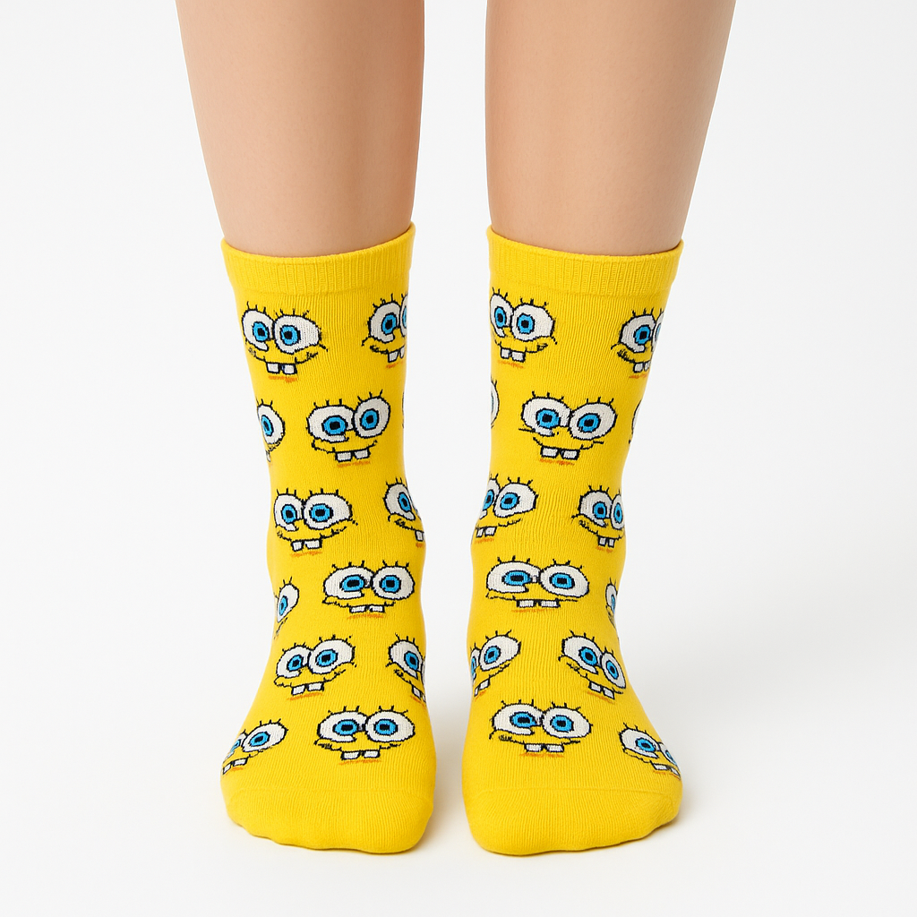 جوراب زنانه نیم ساق طرح باب اسفنجی