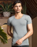 زیرپوش مردانه نیم آستین سوزن خالی ملانژ نیکوتن پوش - تصویر 2