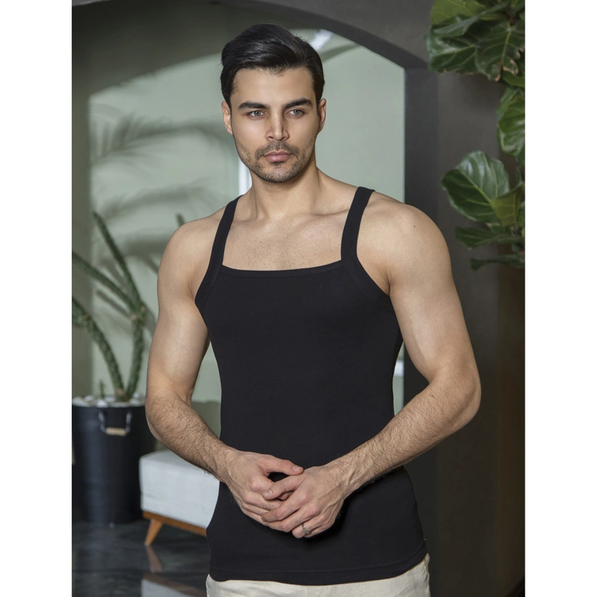 زیرپوش مردانه رکابی یقه خشتی مشکی