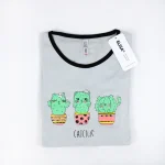 تیشرت زنانه طرح کاکتوس یقه مشکی