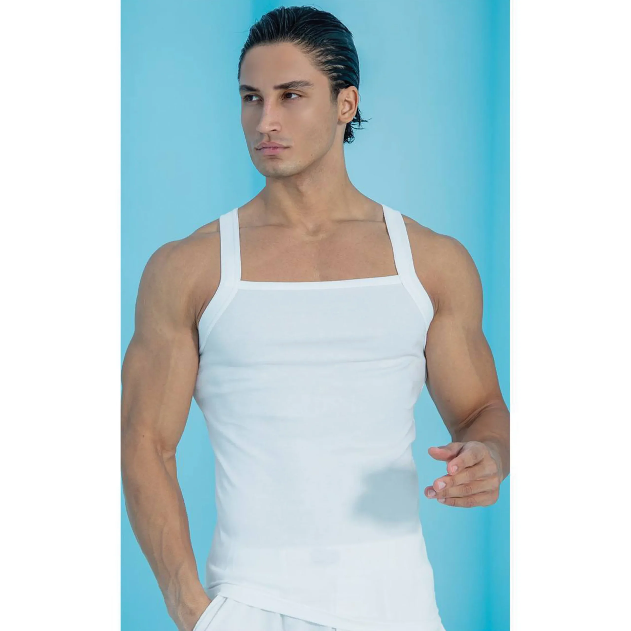 زیرپوش رکابی یقه خشتی سفید بلکس