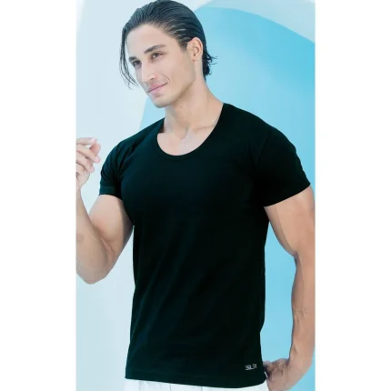 زیرپوش مردانه نیم آستین یقه گرد - مشکی