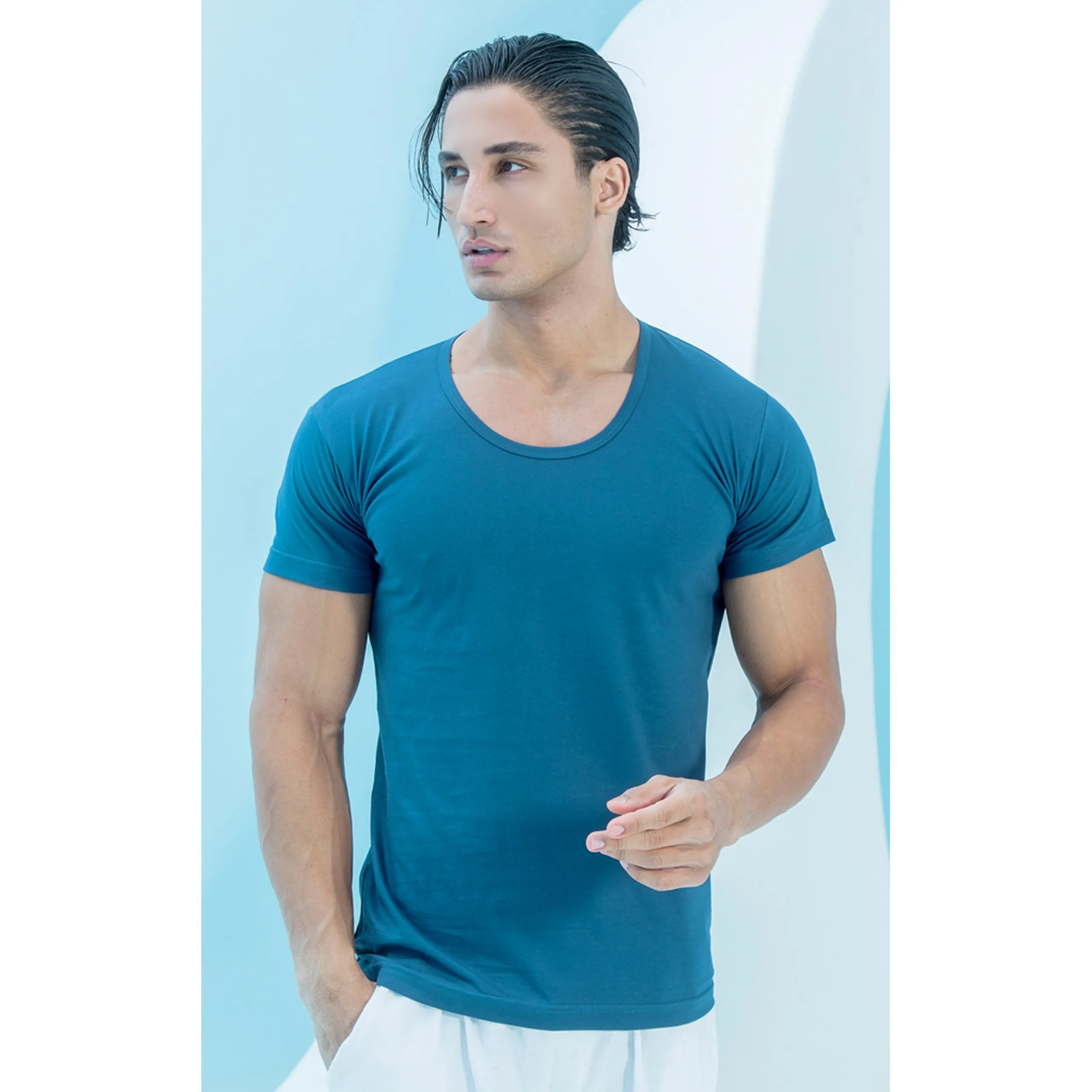 زیرپوش مردانه نیم آستین ساده رنگی بلکس