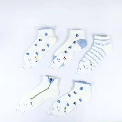 جوراب مچی زنانه - سفید و نیلی طرحدار