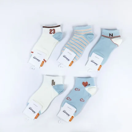 جوراب مچی زنانه - آبی آسمانی طرحدار