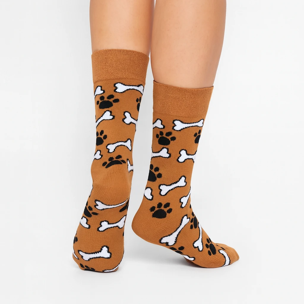 جوراب ساق بلند زنانه هپی ساکس طرح استخوان سگ