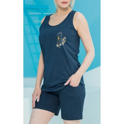 ست زنانه رکابی و شلوارک گلدوزی شده بلکس