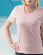 تیشرت زنانه یقه گیپور ساده رنگی بلکس
