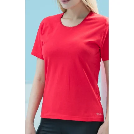 تیشرت زنانه یقه گیپور ساده رنگی بلکس