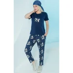 ست زنانه تی شرت و شلوار چاپدار سرمه ای بلکس