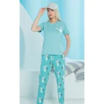ست زنانه تی شرت و شلوار چاپدار سبز آبی بلکس