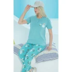ست زنانه تی شرت و شلوار چاپدار سبز آبی بلکس - تصویر 2