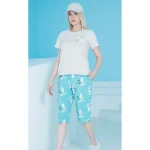 ست زنانه تیشرت سه دگمه و شلوارک چاپدار بلکس