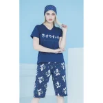 ست زنانه تیشرت یقه هفت و شلوارک چاپدار بلکس