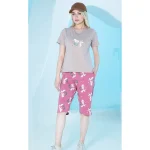 ست زنانه تیشرت یقه گرد و شلوارک چاپدار بلکس