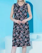 پیراهن آستین حلقه یقه گرد چاپدار بلکس - طرح برگ مشکی