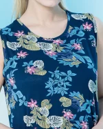 پیراهن آستین حلقه یقه گرد چاپدار بلکس - طرح برگ سرمه ای