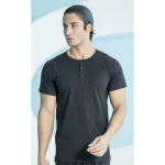 زیرپوش نیم آستین مردانه یقه سه دگمه ساده مشکی