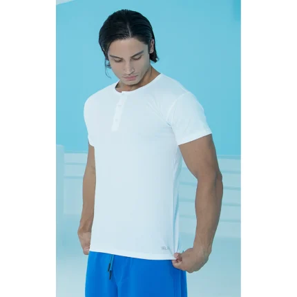 زیرپوش مردانه نیم آستین یقه سه دکمه ساده سفید