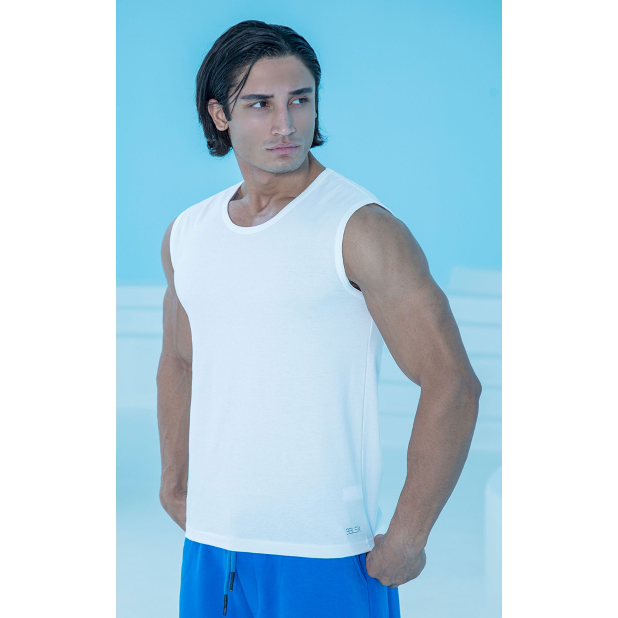 زیرپوش مردانه آستین حلقه ای ساده سفید بلکس