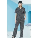 ست زنانه پیراهن آستین کوتاه و پیژامه طرحدار مشکی