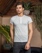 زیرپوش مردانه نیم آستین یقه سه دکمه سوزن خالی ملانژ