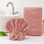 ست حوله استخری و کلاه صورتی چرک طرح کندویی PPS