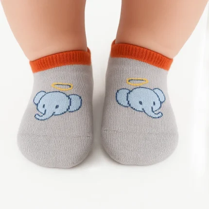 جوراب بچگانه ضد لغزش طرح فیل رنگ طوسی