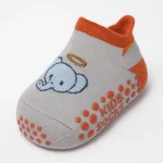 جوراب بچگانه ضد لغزش طرح فیل رنگ طوسی