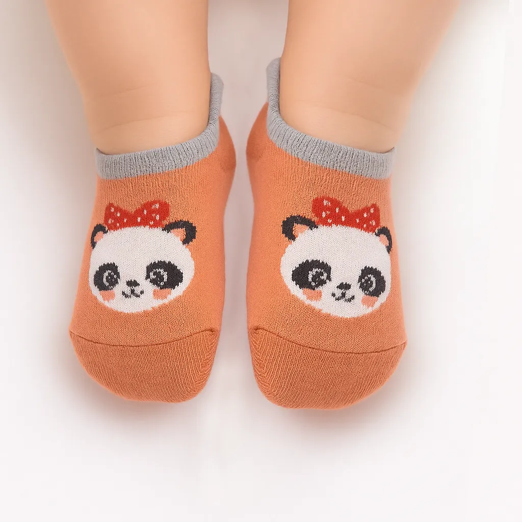 جوراب بچگانه ضد لغزش طرح پاندا رنگ نارنجی