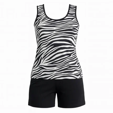 ست زنانه رکابی چاپدار و شلوارک مشکی بلکس