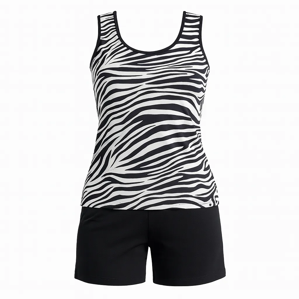 ست زنانه رکابی چاپدار و شلوارک مشکی بلکس