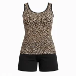 ست زنانه رکابی چاپدار پلنگي و شلوارک مشکی