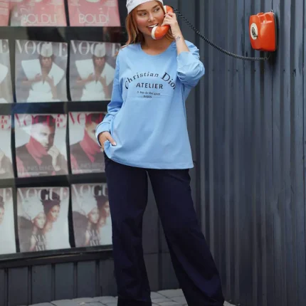 ست زنانه بلوز آبی و شلوار CHRISTIAN DIOR