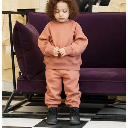 ست بچگانه دورس و شلوار اسلش آجری