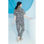 ست زنانه پیراهن آستین کوتاه و پیژامه طرحدار پلنگی