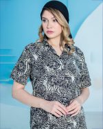 ست زنانه پیراهن آستین کوتاه و پیژامه طرحدار پلنگی