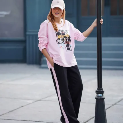 ست زنانه بلوز صورتی و شلوار NEW YORK