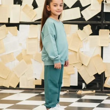 ست بچگانه دورس و شلوار اسلش سبز