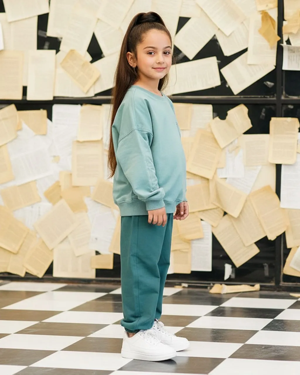 ست بچگانه دورس و شلوار اسلش سبز