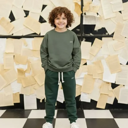 ست بچگانه دورس و شلوار اسلش سبز تیره