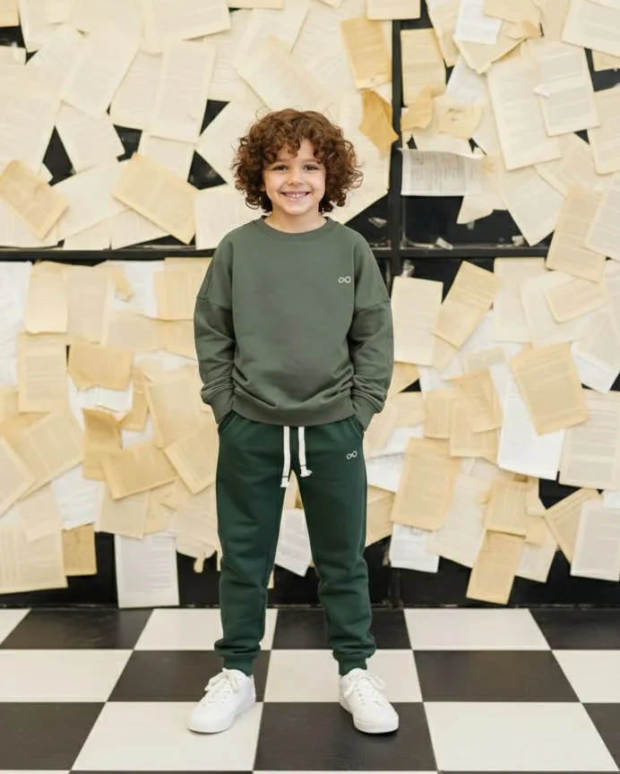 ست بچگانه دورس و شلوار اسلش سبز تیره