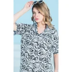 ست زنانه پیراهن آستین کوتاه و پیژامه طرحدار سفید