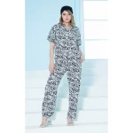 ست زنانه پیراهن آستین کوتاه و پیژامه طرحدار سفید