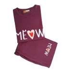 ست تیشرت زرشکی و شلوار زرشکی دم پا کش زنانه مدل MEOW۱