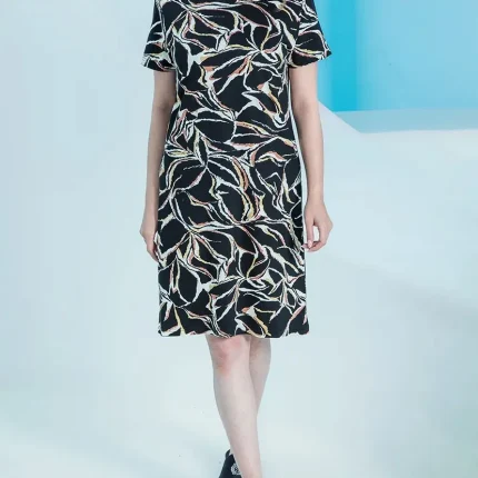 پیراهن زنانه آستین کوتاه یقه گرد طرحدار(برگ)